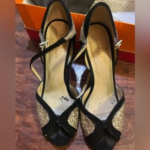 Kate Spade Gold Glitter Peep Toe Strappy Heels size 7.5